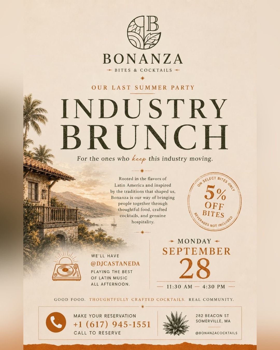 Industry Brunch at Bonanza flyer — Monday, September 28, 11:30 AM to 4:30 PM